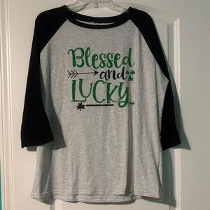 Women's Gray and Black Raglan St. Patrick’s Tee